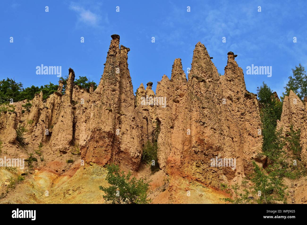 Devil`s Town is a peculiar rock formation, located in south Serbia Stock Photo
